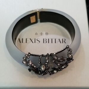 Alexis Bittar Blue & Gray  Sculptural LATTICE WORK & VINES CRYSTAL CUFF! NWOT!!!